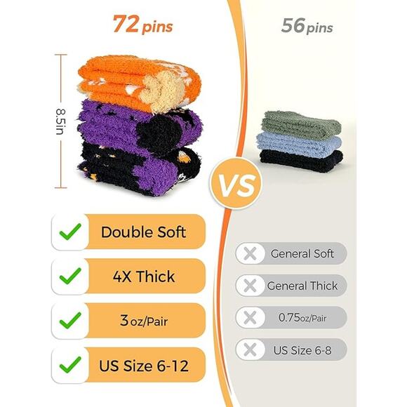 Fuzzy Socks Women 4X Thicker 2X Softer Cozy Warm Halloween Fall Gift Plush Pair - Picture 3 of 6